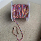 1 Yard SS6 Pink AB Champagne Gold Metal Rhinestone Chain Banding